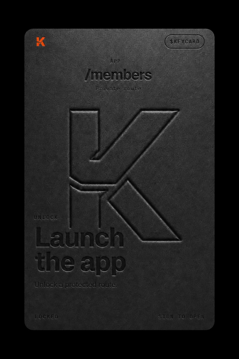 Dark grey Keycard access card for launching a gated app.